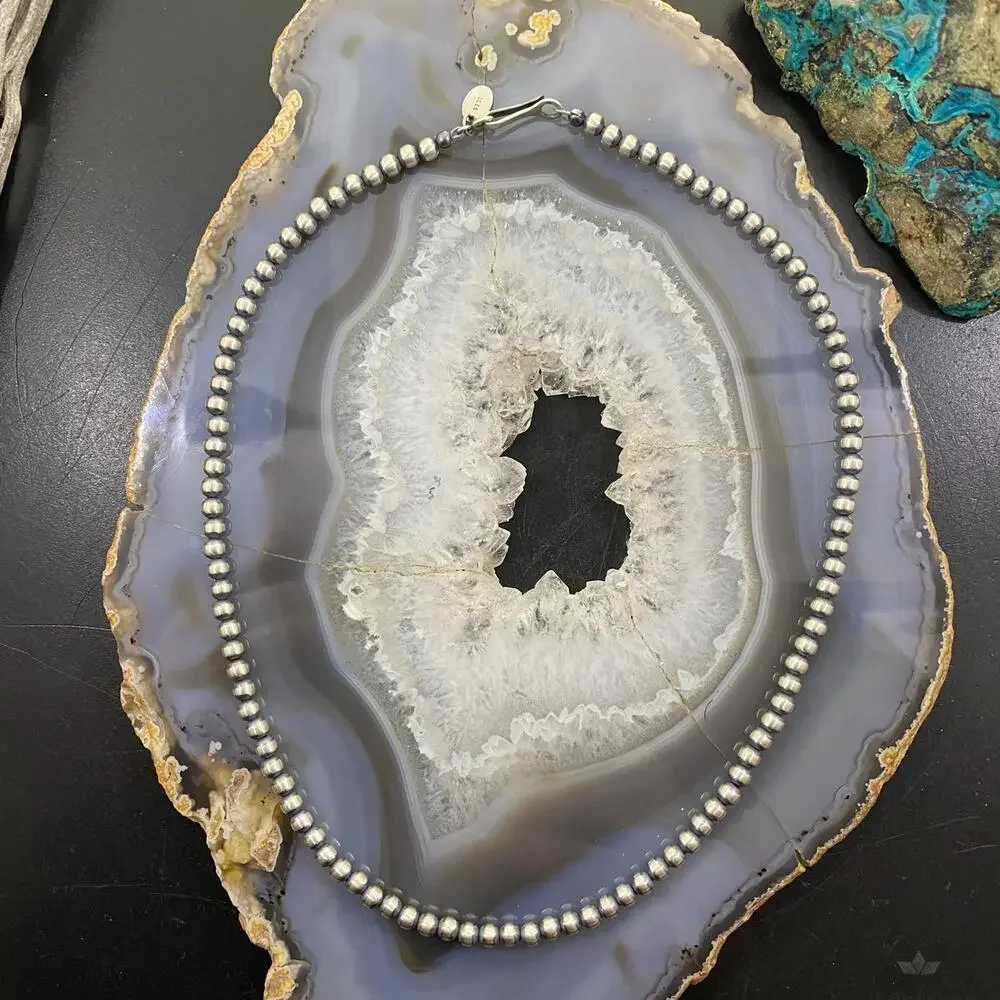 Sterling Silver Navajo Pearl Beads Necklace Length 18